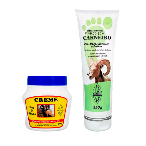 CREME PÉS E MÃOS SC MUNDIAL e CREME SEBO DE CARNEIRO PÉS, MÃOS, COTOVELOS E JOELHOS MUNDIAL